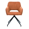 Chaise pivotante 360° en tissu velours côtelé terre brûlée et métal noir LAURETTE