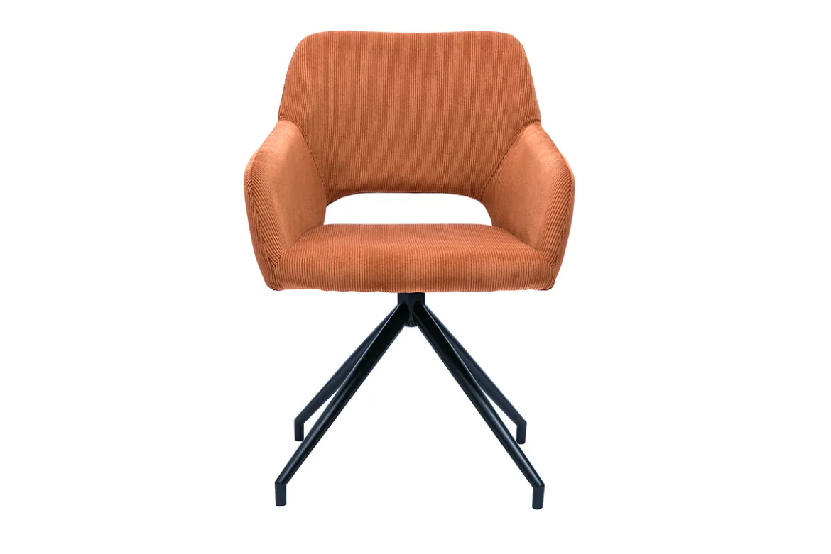 Chaise pivotante 360° en tissu velours côtelé terre brûlée et métal noir LAURETTE