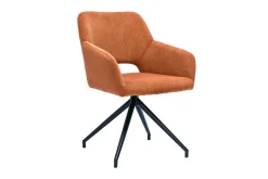 Chaise pivotante 360° en tissu velours côtelé terre brûlée et métal noir LAURETTE