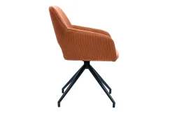 Chaise pivotante 360° en tissu velours côtelé terre brûlée et métal noir LAURETTE
