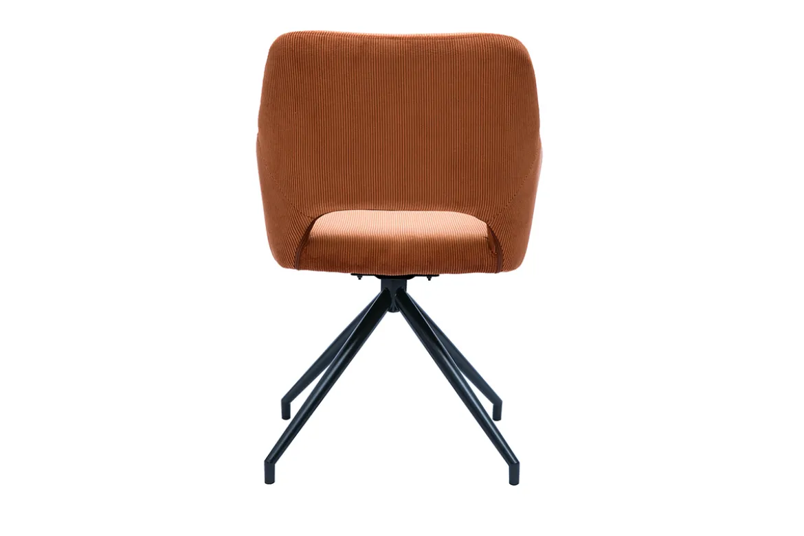 Chaise pivotante 360° en tissu velours côtelé terre brûlée et métal noir LAURETTE