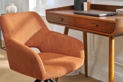 Chaise pivotante 360° en tissu velours côtelé terre brûlée et métal noir LAURETTE