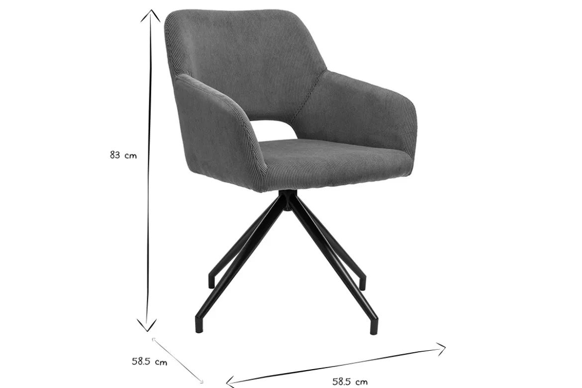 Chaise pivotante 360° en tissu velours côtelé terre brûlée et métal noir LAURETTE