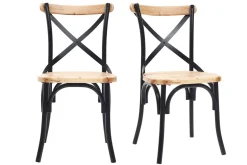 Chaises bistrot bois clair massif et métal noir (lot de 2) JAKE