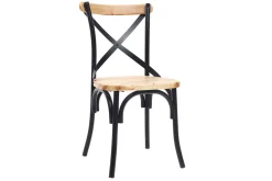 Chaises bistrot bois clair massif et métal noir (lot de 2) JAKE