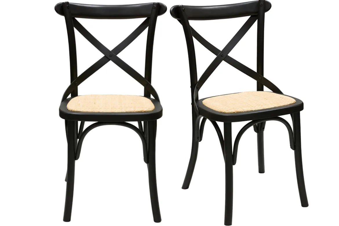 Chaises bistrot en bois noir et cannage en rotin (lot de 2) MARCEL
