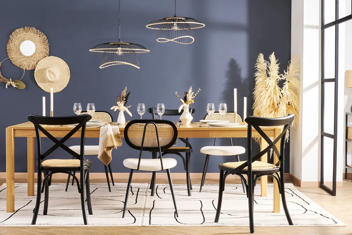Chaises bistrot en bois noir et cannage en rotin (lot de 2) MARCEL