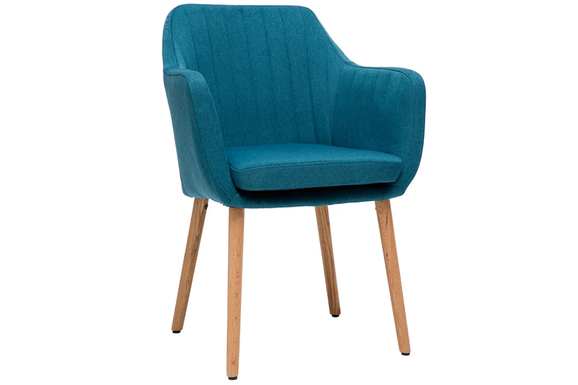 Chaise scandinave en tissu bleu canard et bois clair ALEYNA