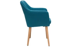 Chaise scandinave en tissu bleu canard et bois clair ALEYNA