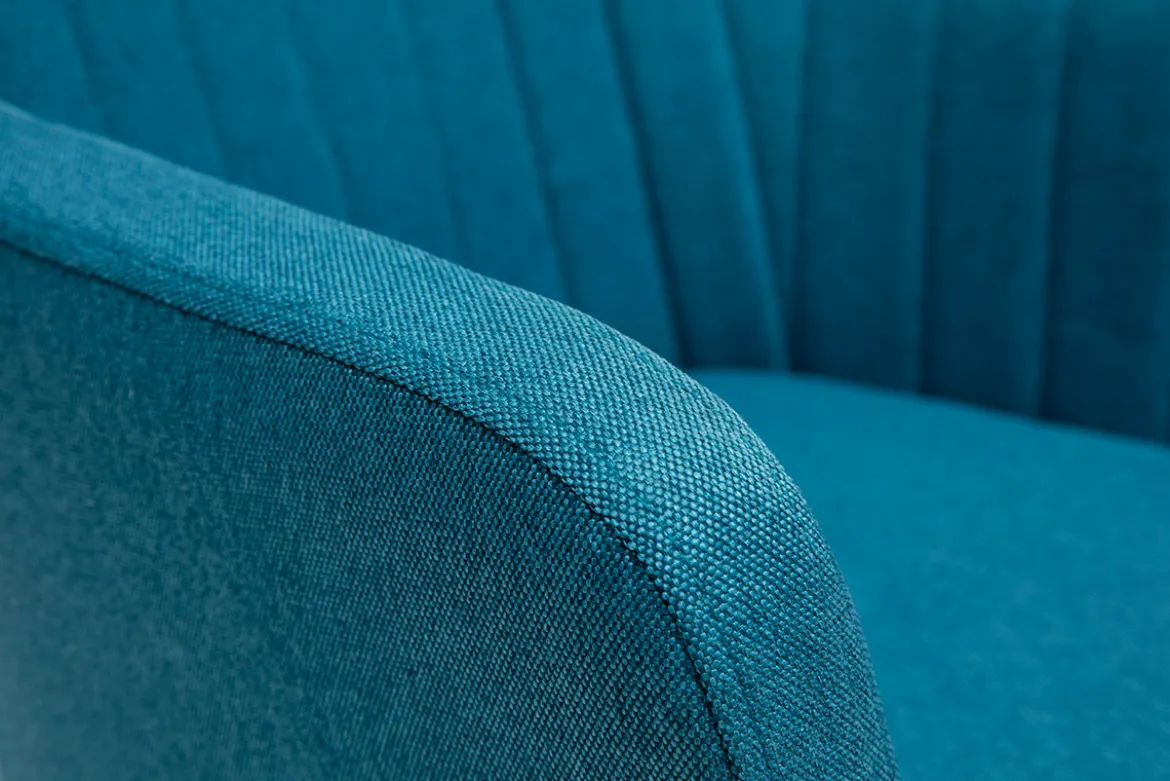 Chaise scandinave en tissu bleu canard et bois clair ALEYNA