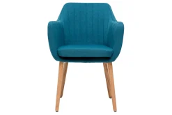 Chaise scandinave en tissu bleu canard et bois clair ALEYNA