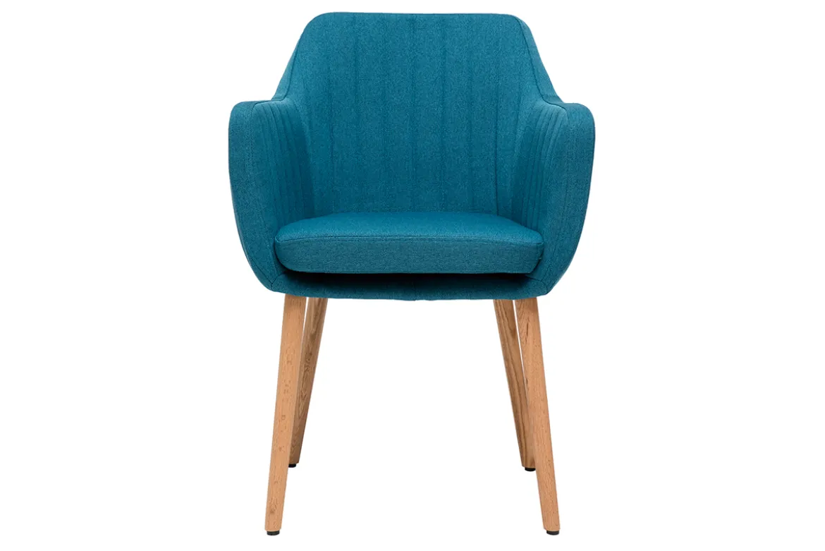Chaise scandinave en tissu bleu canard et bois clair ALEYNA