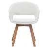 Chaise scandinave en tissu effet laine bouclée blanc et bois clair massif PRISMA
