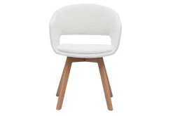 Chaise scandinave en tissu effet laine bouclée blanc et bois clair massif PRISMA