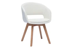 Chaise scandinave en tissu effet laine bouclée blanc et bois clair massif PRISMA