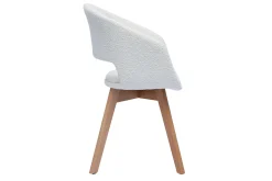 Chaise scandinave en tissu effet laine bouclée blanc et bois clair massif PRISMA