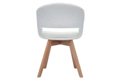 Chaise scandinave en tissu effet laine bouclée blanc et bois clair massif PRISMA