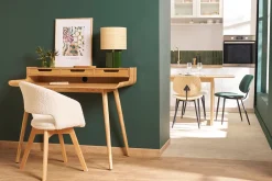 Chaise scandinave en tissu effet laine bouclée blanc et bois clair massif PRISMA