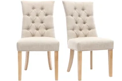 Chaises classiques en tissu lin naturel et bois clair massif (lot de 2) VOLTAIRE