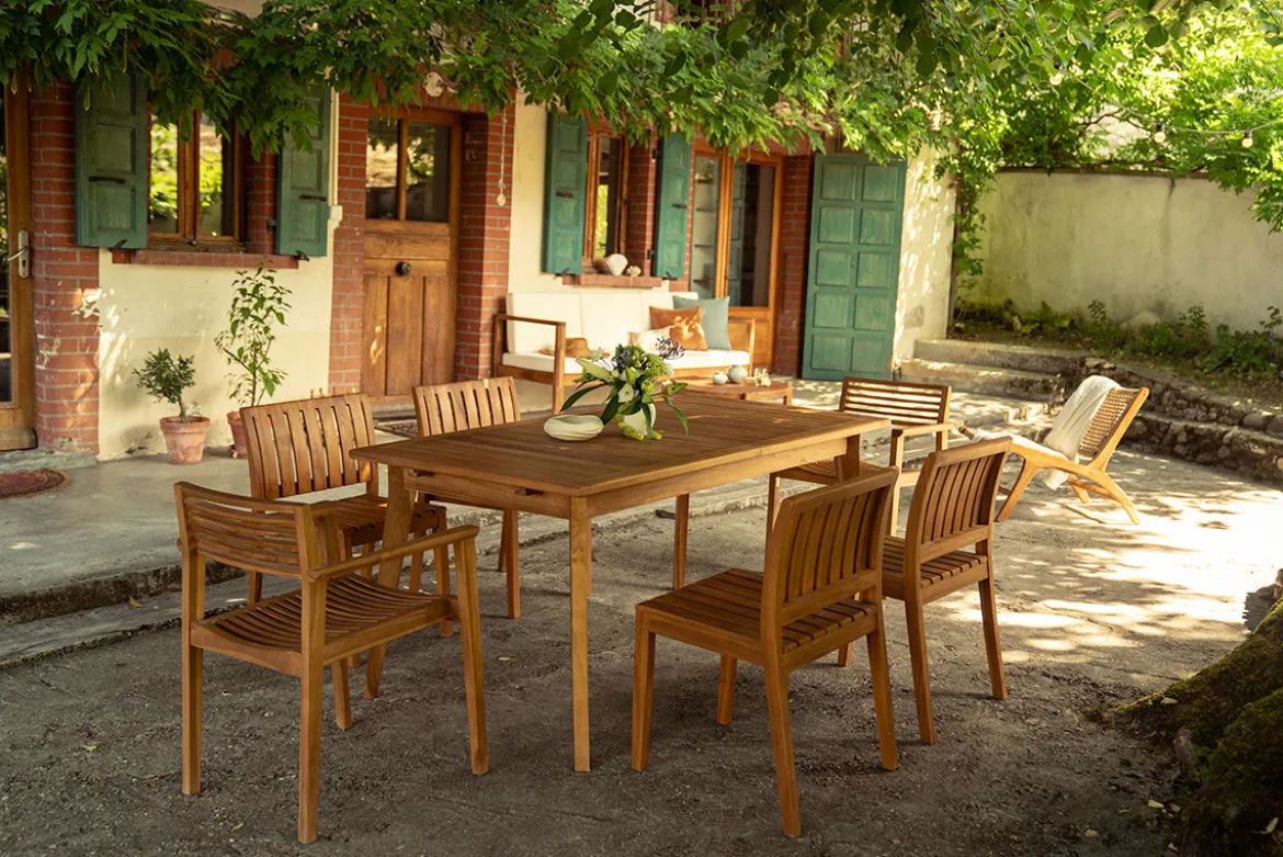 Chaises de jardin empilables en bois teck massif (lot de 2) TECKA
