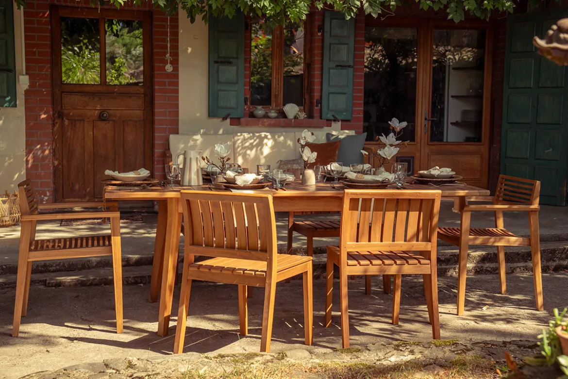Chaises de jardin empilables en bois teck massif (lot de 2) TECKA