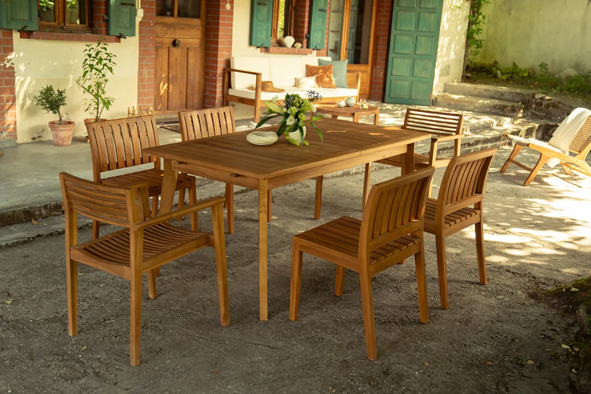 Chaises de jardin empilables en bois teck massif (lot de 2) KAYU