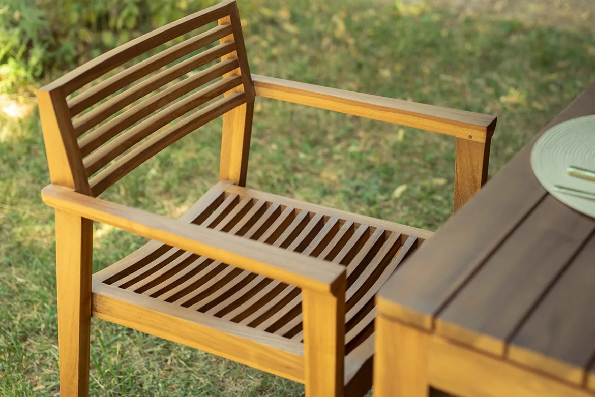 Chaises de jardin empilables en bois teck massif (lot de 2) KAYU