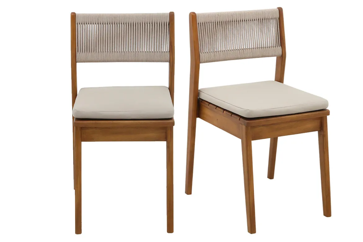 Chaises de jardin en bois massif et corde tressée (lot de 2) ZEPHYR