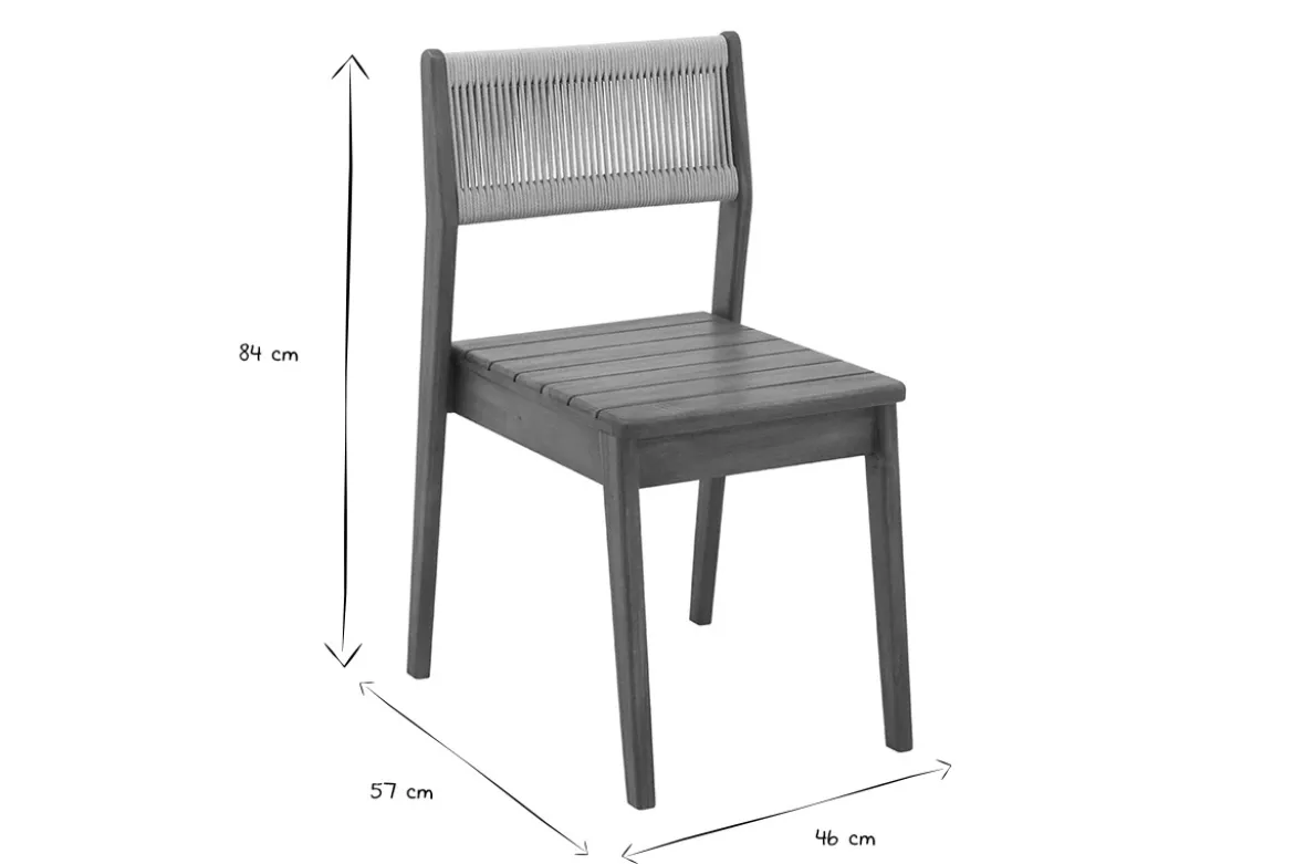 Chaises de jardin en bois massif et corde tressée (lot de 2) ZEPHYR