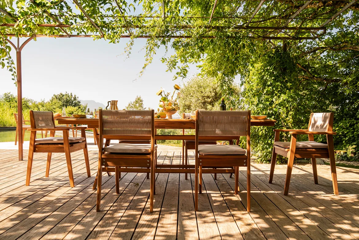 Chaises de jardin en bois massif et corde tressée (lot de 2) ZEPHYR