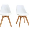 Chaises design blanc et bois clair massif (lot de 2) PAULINE