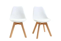 Chaises design blanc et bois clair massif (lot de 2) PAULINE