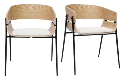 Chaises design bois clair et tissu chenille beige (lot de 2) WESS