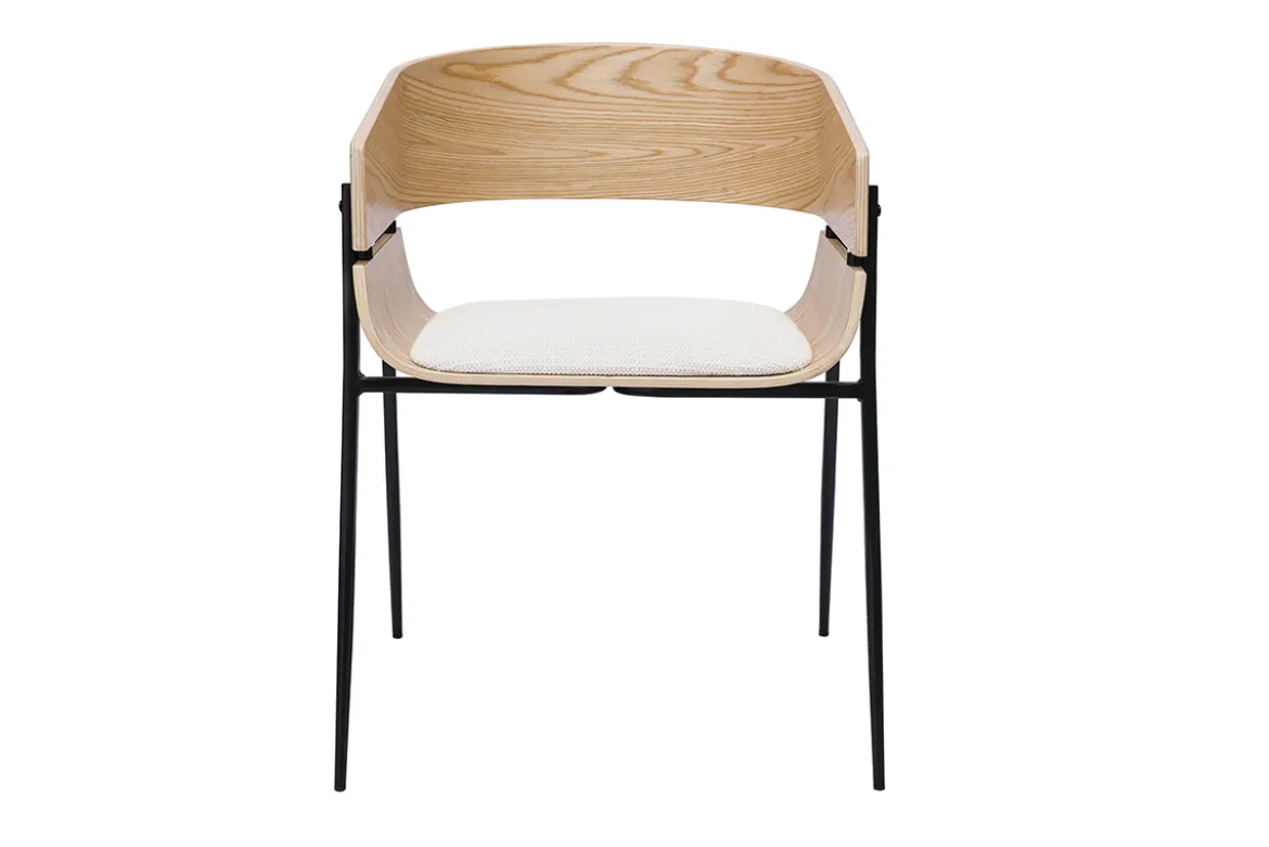 Chaises design bois clair et tissu chenille beige (lot de 2) WESS