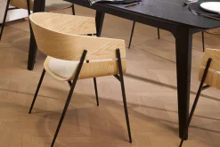 Chaises design bois clair et tissu chenille beige (lot de 2) WESS