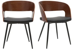 Chaises design bois foncé noyer, assises et métal noirs (lot de 2) RIFF