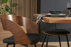 Chaises design bois foncé noyer, assises et métal noirs (lot de 2) RIFF