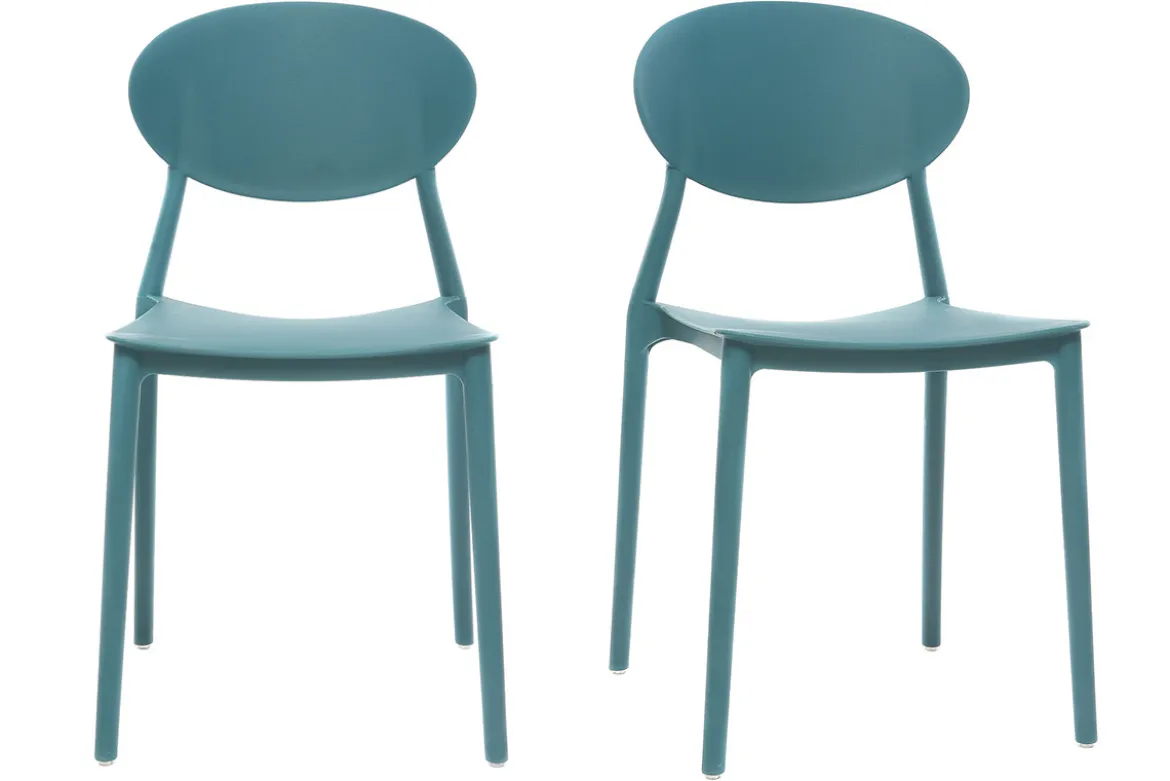 Chaises design empilables bleu canard intérieur - extérieur (lot de 2) ANNA