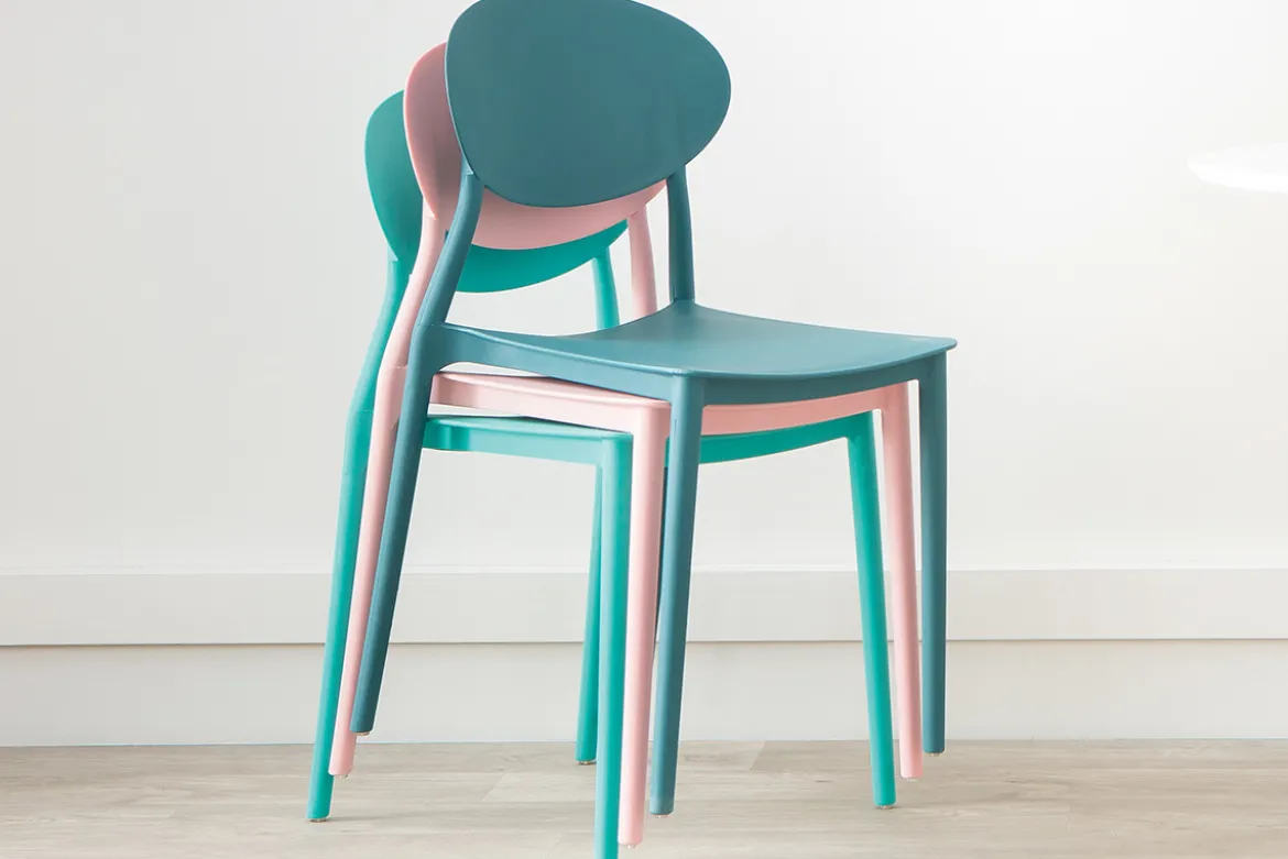 Chaises design empilables bleu canard intérieur - extérieur (lot de 2) ANNA
