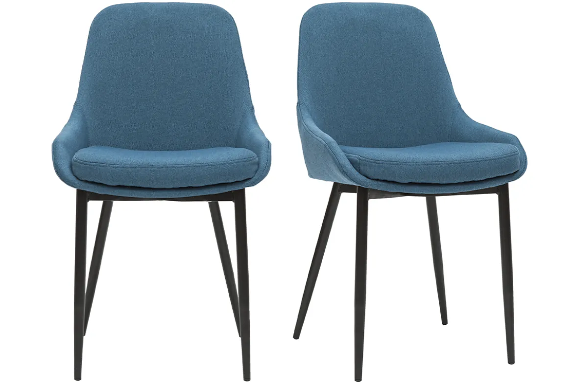 Chaises design en tissu bleu canard et métal noir (lot de 2) HOLO