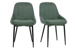 Chaises design en tissu chenille vert kaki et métal noir (lot de 2) HOLO