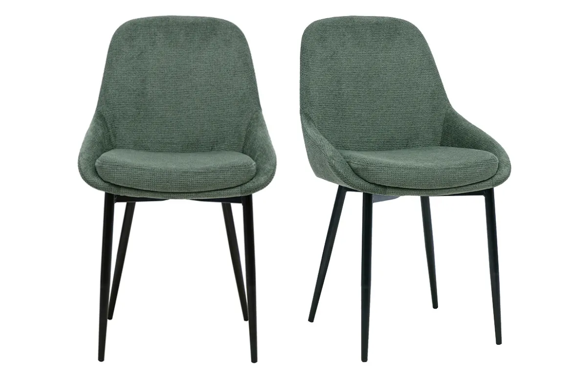 Chaises design en tissu chenille vert kaki et métal noir (lot de 2) HOLO