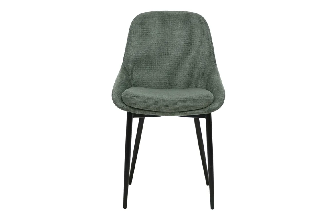 Chaises design en tissu chenille vert kaki et métal noir (lot de 2) HOLO