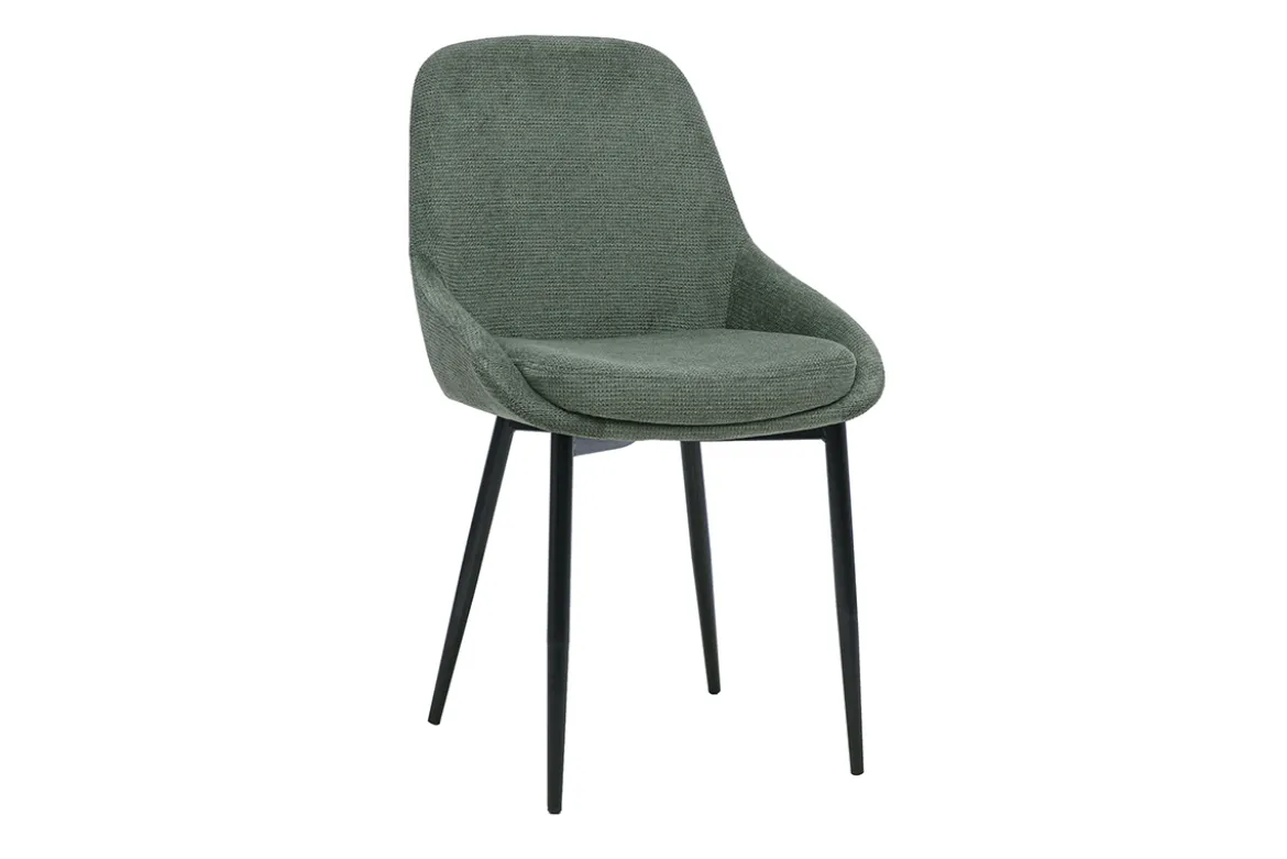 Chaises design en tissu chenille vert kaki et métal noir (lot de 2) HOLO