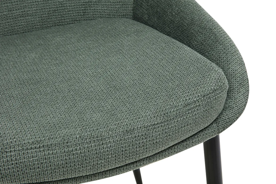 Chaises design en tissu chenille vert kaki et métal noir (lot de 2) HOLO