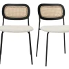 Chaises design en tissu effet laine bouclée blanc, métal noir et cannage rotin (lot de 2) MIRANDA