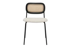 Chaises design en tissu effet laine bouclée blanc, métal noir et cannage rotin (lot de 2) MIRANDA