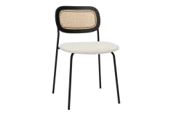 Chaises design en tissu effet laine bouclée blanc, métal noir et cannage rotin (lot de 2) MIRANDA