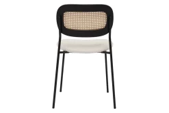 Chaises design en tissu effet laine bouclée blanc, métal noir et cannage rotin (lot de 2) MIRANDA