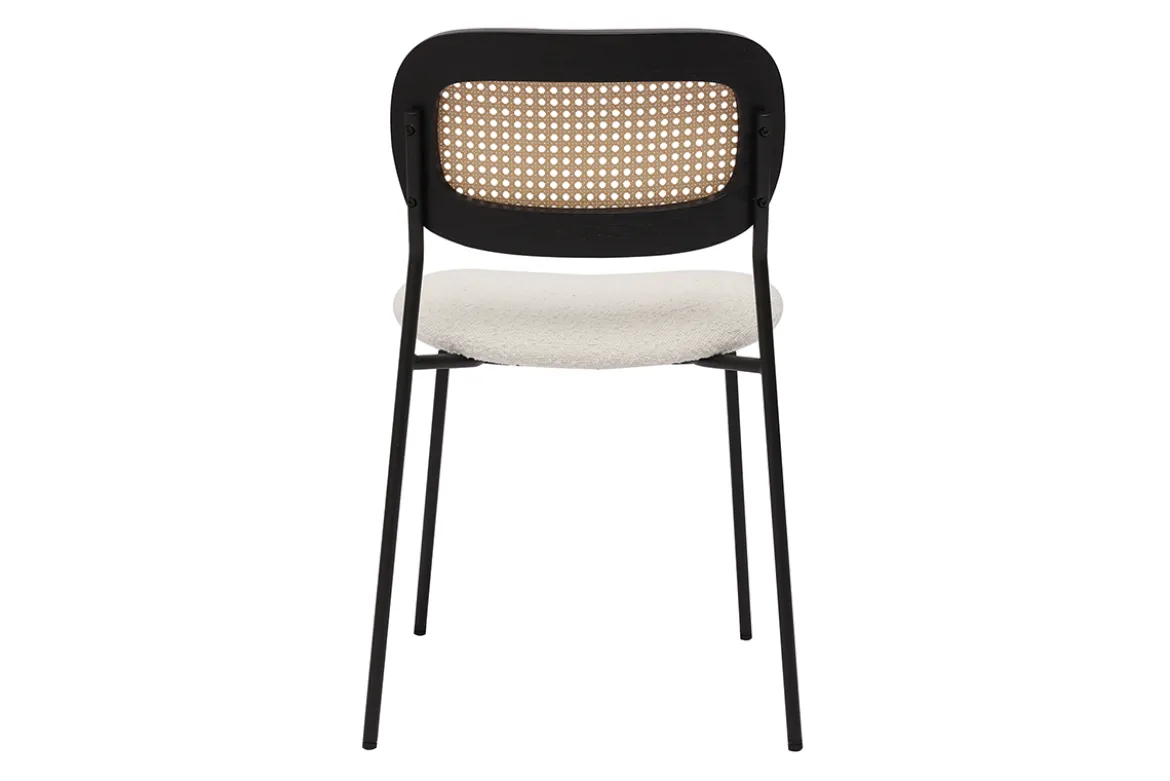Chaises design en tissu effet laine bouclée blanc, métal noir et cannage rotin (lot de 2) MIRANDA